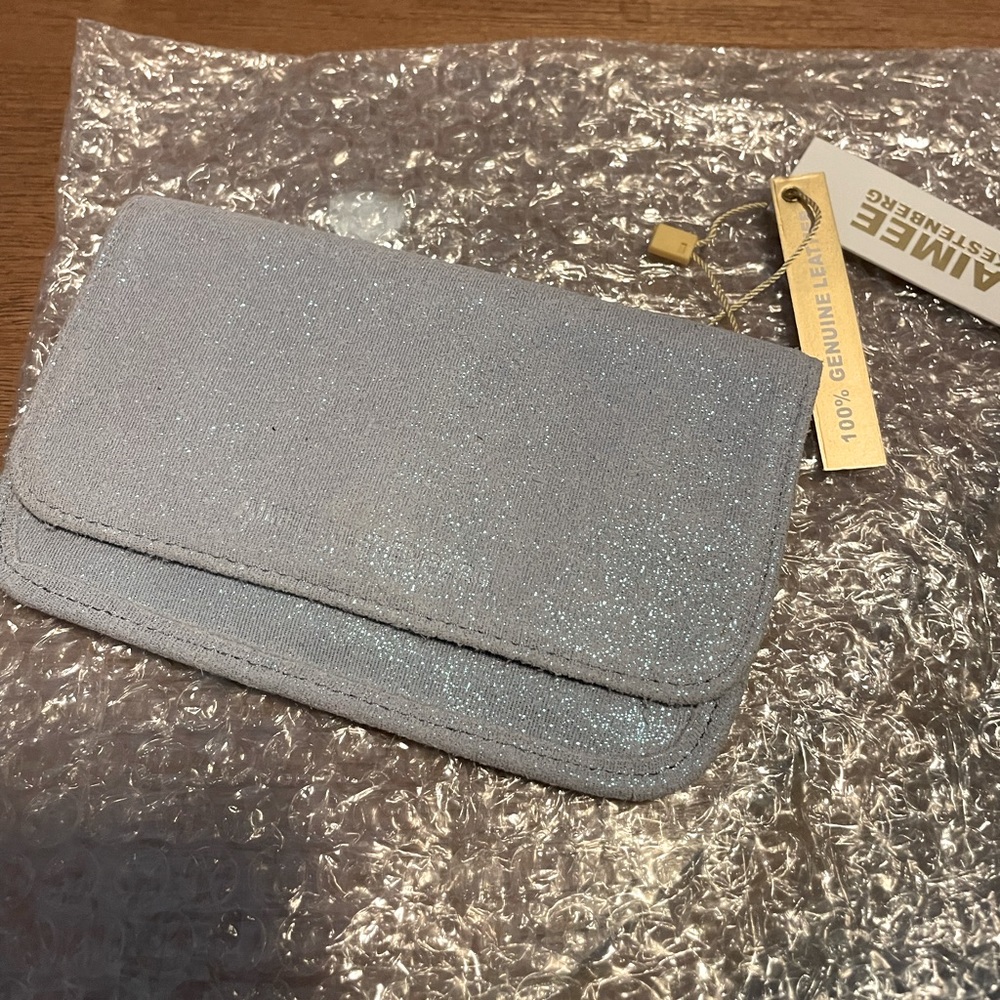Aimee Kestenberg, baby blue, glitter wallet/clutch.